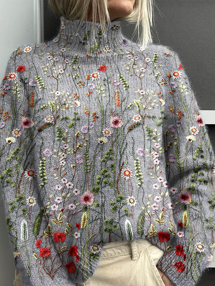 Elle | Vintage floral art turtleneck sweater