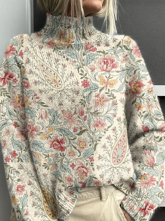 Elle | Vintage paisley flower knit turtleneck