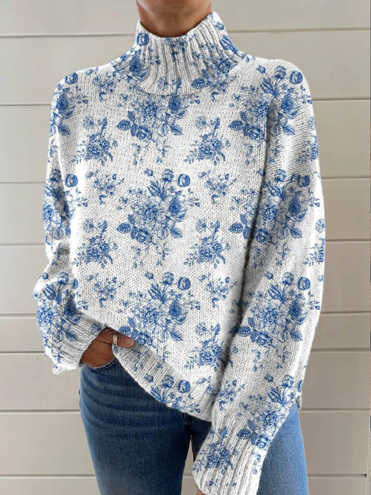 Elle | Artistic floral print turtleneck sweater