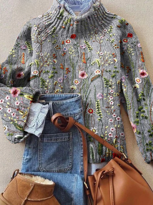 Elle | Vintage floral print turtleneck sweater