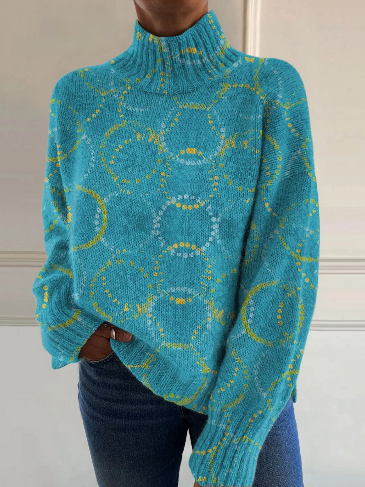 Elle | Bright art circle print turtleneck sweater