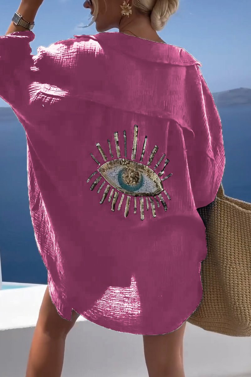 Camicia Casual con Paillettes e Perle