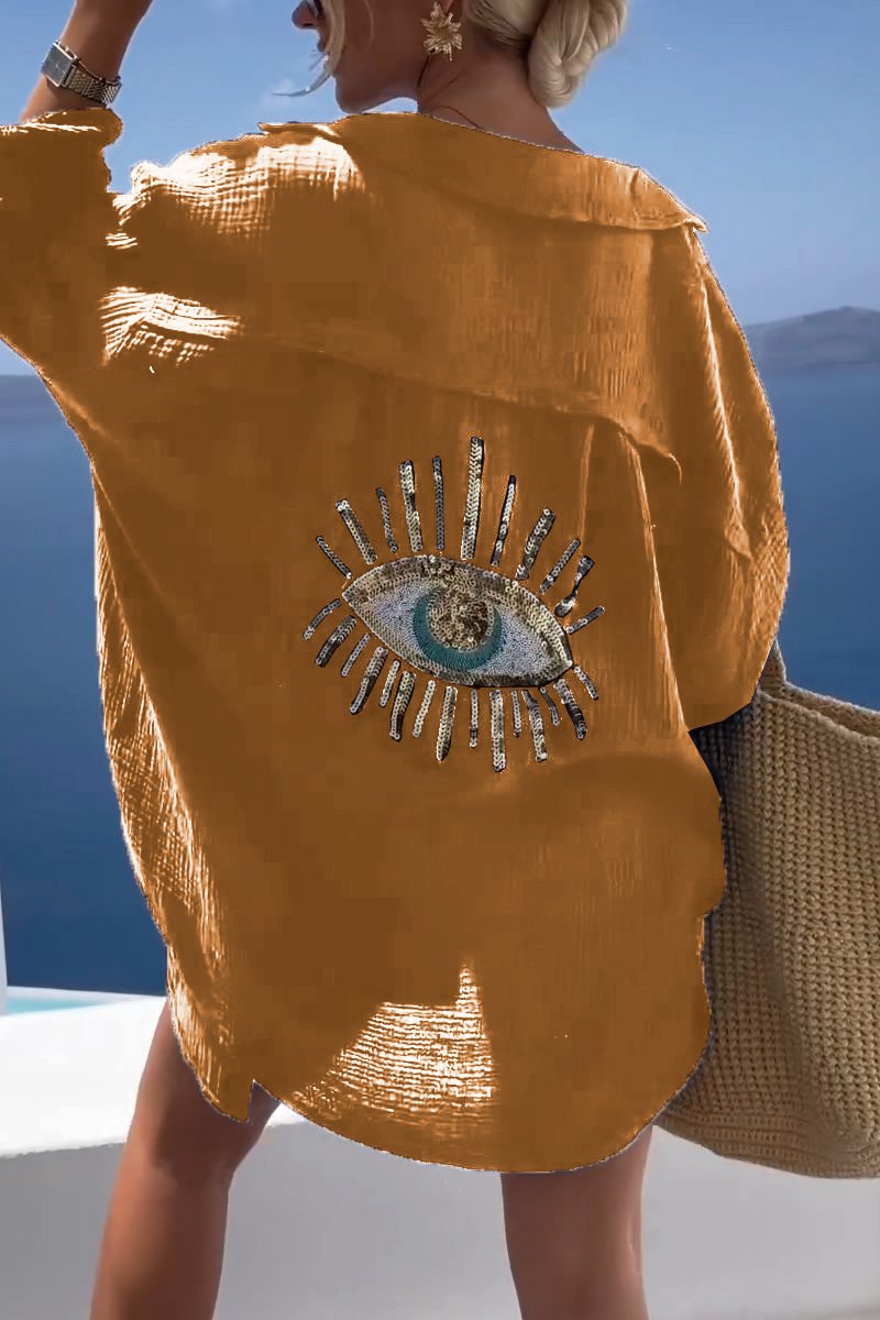 Camicia Casual con Paillettes e Perle