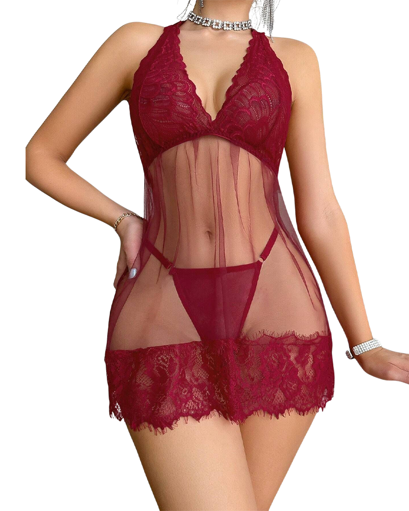 Amy™ | Lace Spaghetti Strap Babydoll Dress with G-string