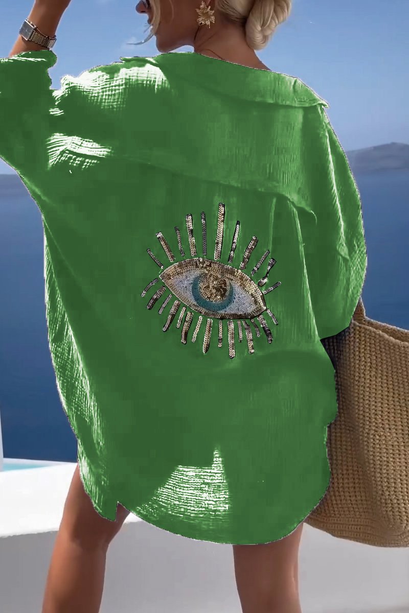 Camicia Casual con Paillettes e Perle