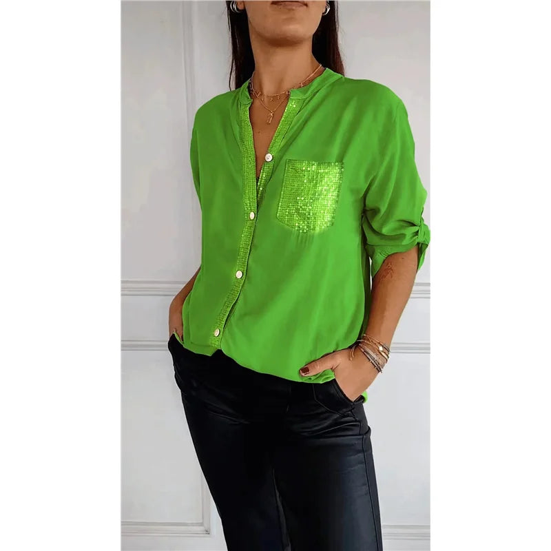 Eleonora – Camicia Casual in PU con Collo Semi-Aperto