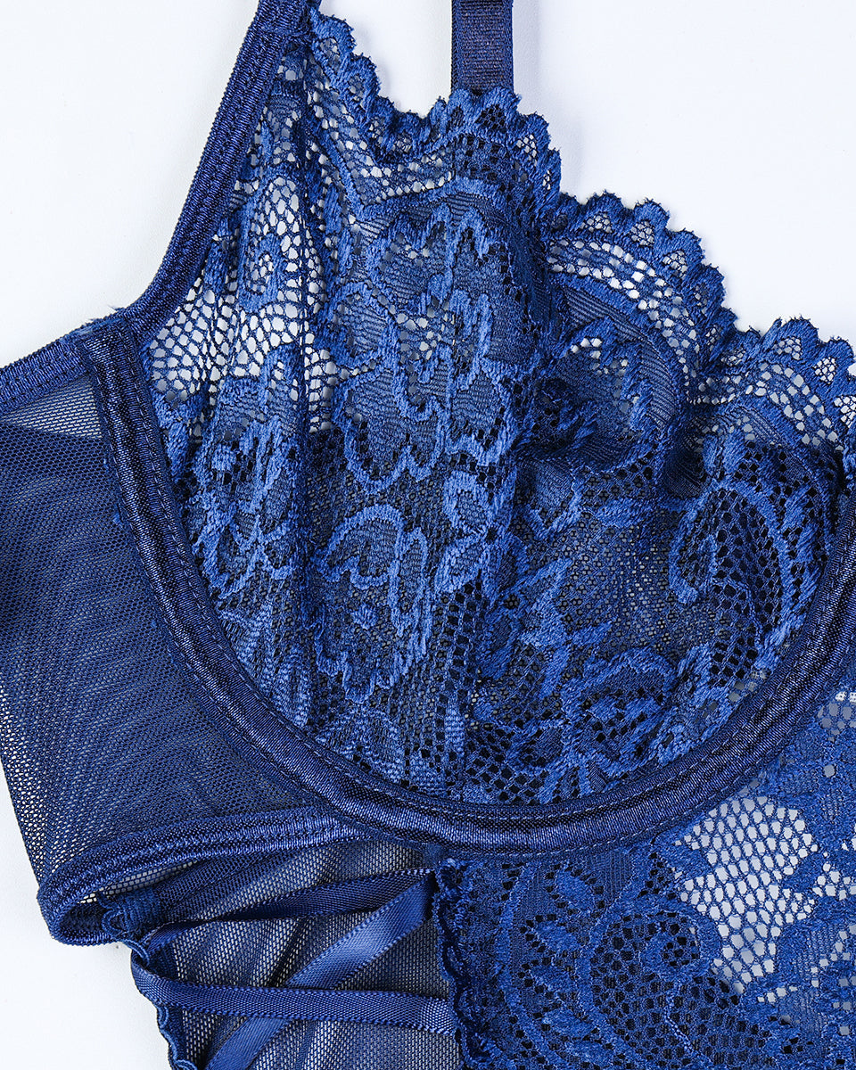 Christina™ | Sheer lace body with floral pattern and side bow