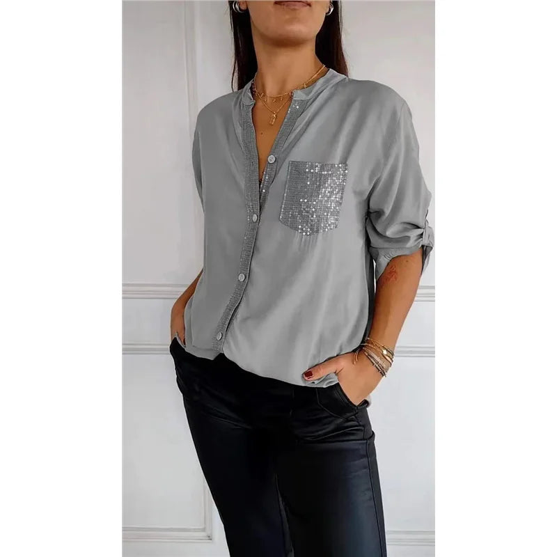Eleonora – Camicia Casual in PU con Collo Semi-Aperto