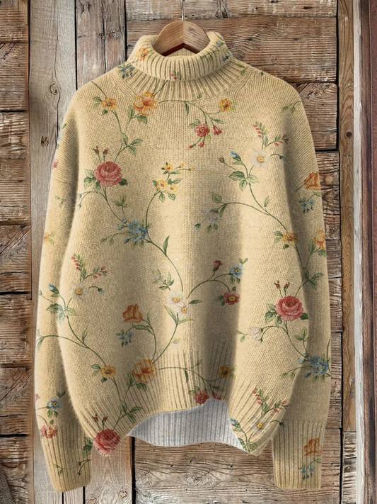 Elle | Vintage floral pattern turtleneck sweater