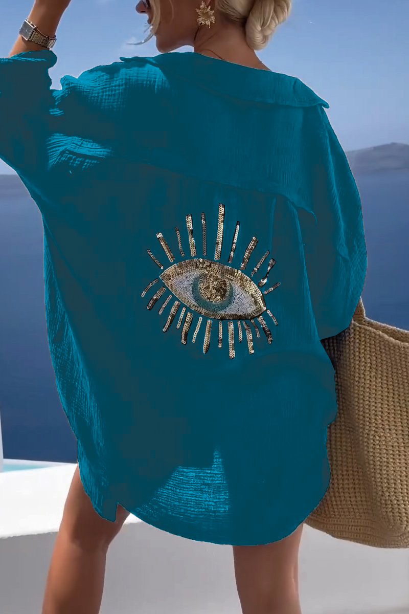 Camicia Casual con Paillettes e Perle