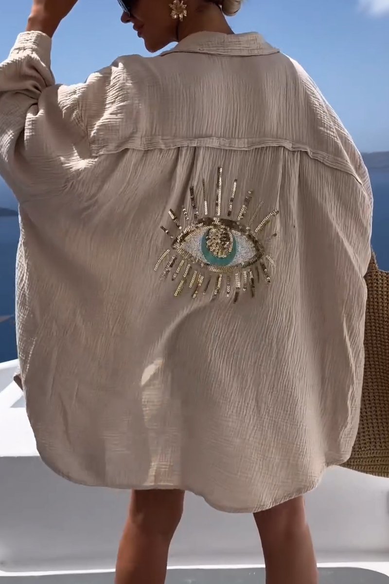Camicia Casual con Paillettes e Perle