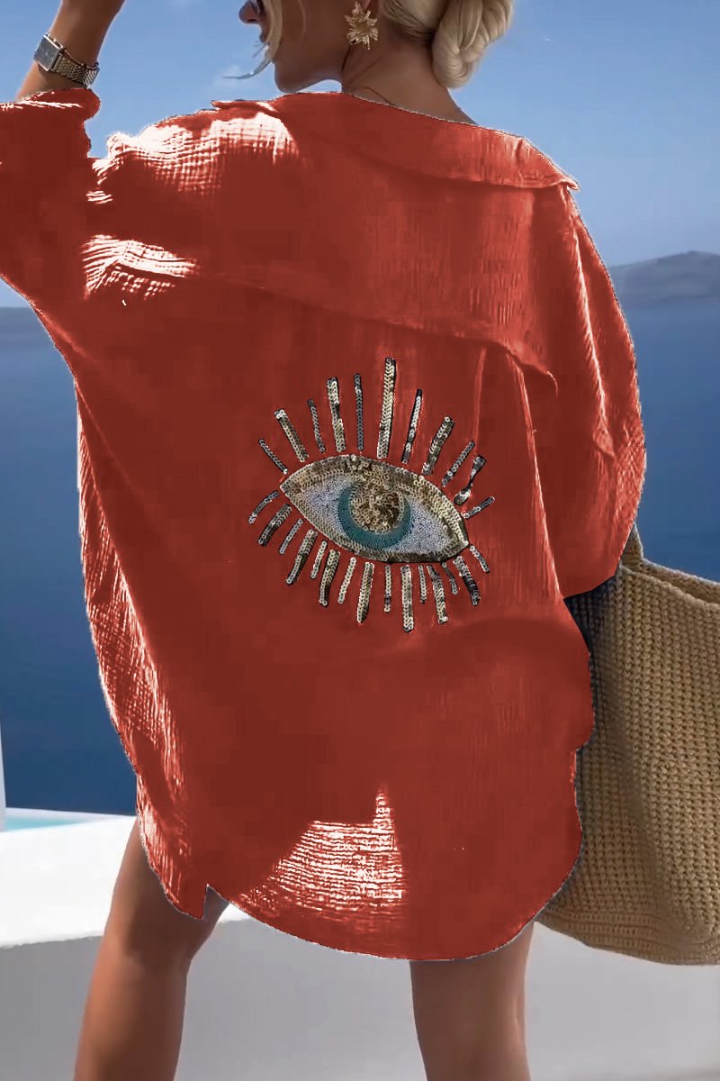Camicia Casual con Paillettes e Perle