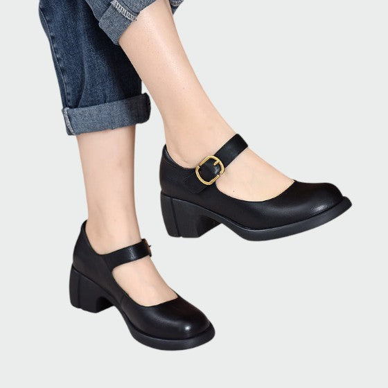 Olivia - Chunky-Heel Buckle Mary Jane Shoes