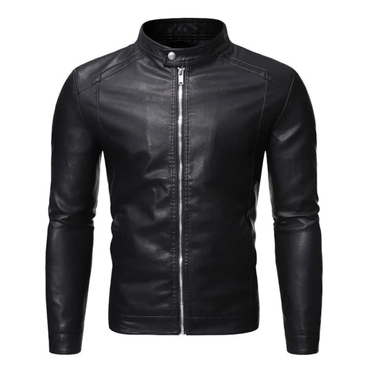 Standing Collar Leather Jacket